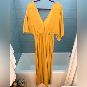 Elegant Mustard Yellow V-Neck Dress